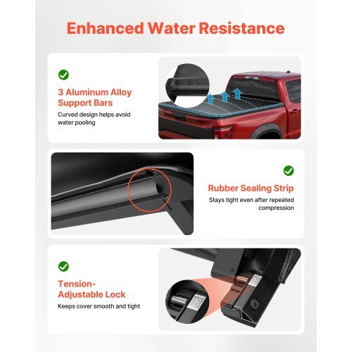 Soft Roll-Up Truck Bed Tonneau Cover, Compatible with 2017-2026 Honda Ridgeline, Fits 5 ft (5 ft 4 in/64 in) Bed, Triple-Layer Heavy-Duty PVC Tonneau Cover with Three Aluminum Alloy Support Bars