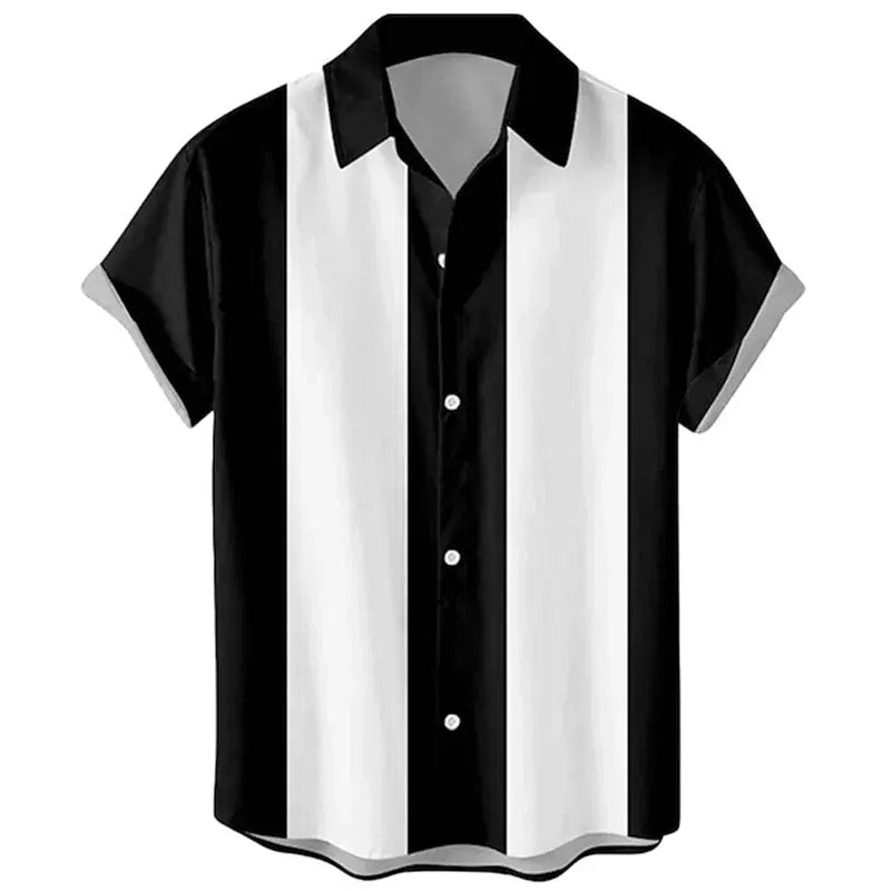 Color: Ivory, Size: XXL - Men's Casual Striped Shirts Summer Hawaii Beach Shirts Fashion Minimalist Pattern Button Shirt Men's Cartoon Printed Shirts