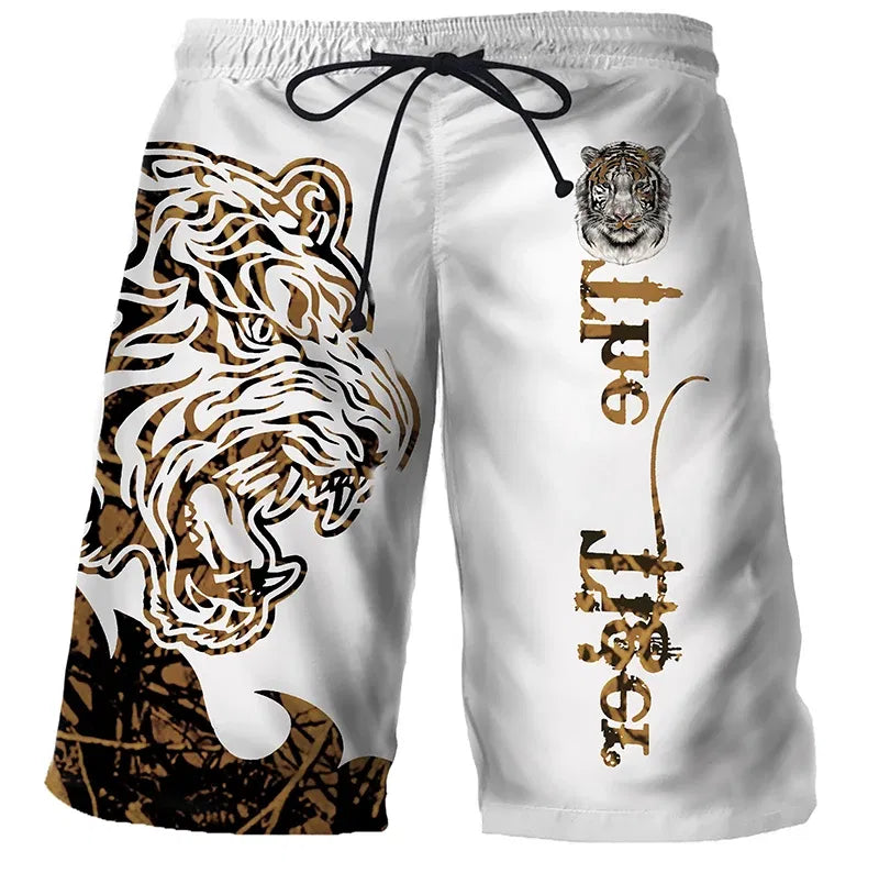 Color: green, Size: M - Cool Tiger Lion Wolf Summer Swimwear Shorts Comfortable Surf Board Shorts Quick Dry Swimsuit Sport Trunks Men's Beach Shorts Boy