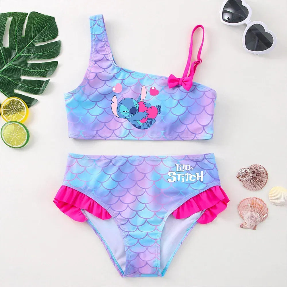 Lilo Stitch Girls Swimsuit One-Piece Bathing Suits Kids Wear Fashion Mermaid Fish Children's Dresses Summer Swimwear Beach Suit
