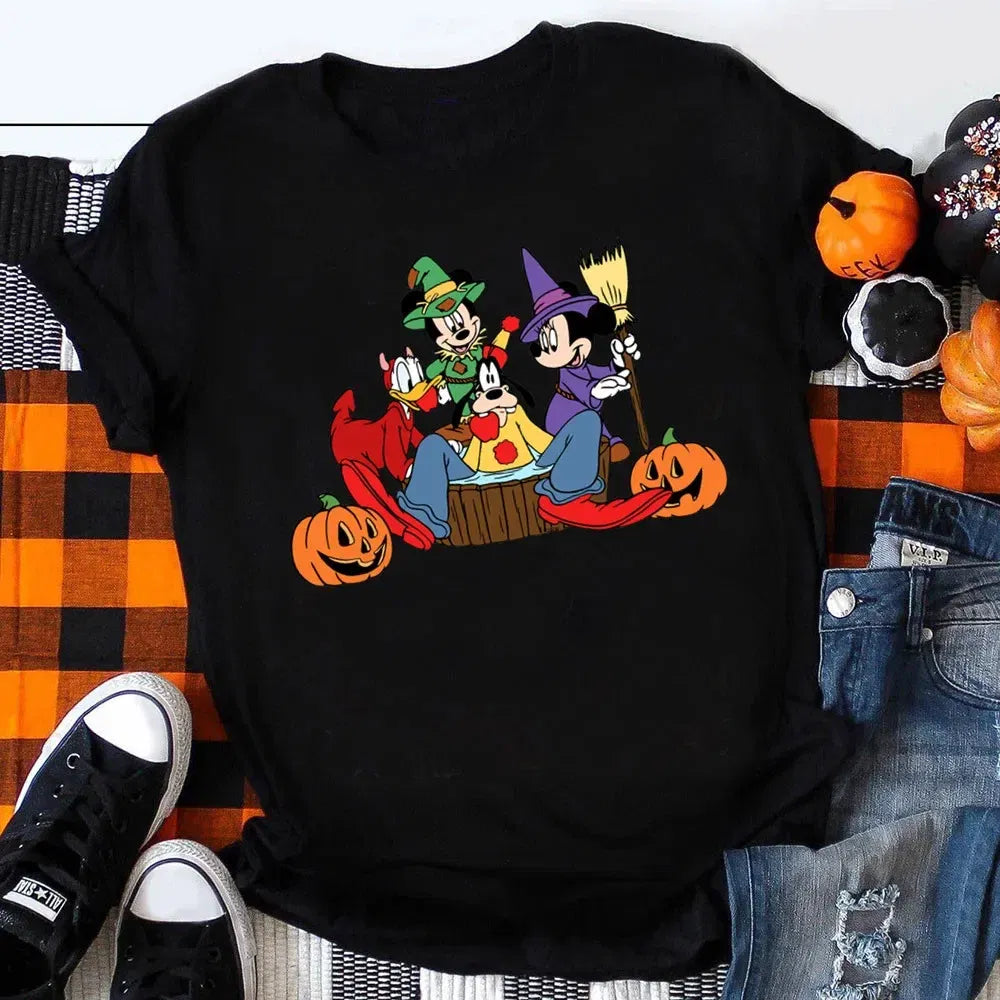 Color: Khaki, Kid Size: 3T - Funny Mickey Minnie Mummy Print Disney Children Cotton T Shirts Trick Treat Fashion Halloween Cute Kid Clothes Girls Streetwear