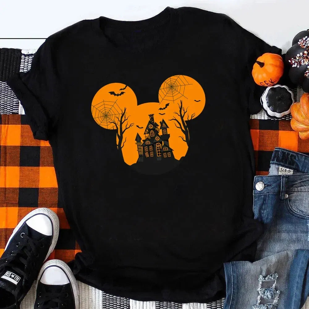 Color: army green, Kid Size: 4T - Funny Mickey Minnie Mummy Print Disney Children Cotton T Shirts Trick Treat Fashion Halloween Cute Kid Clothes Girls Streetwear