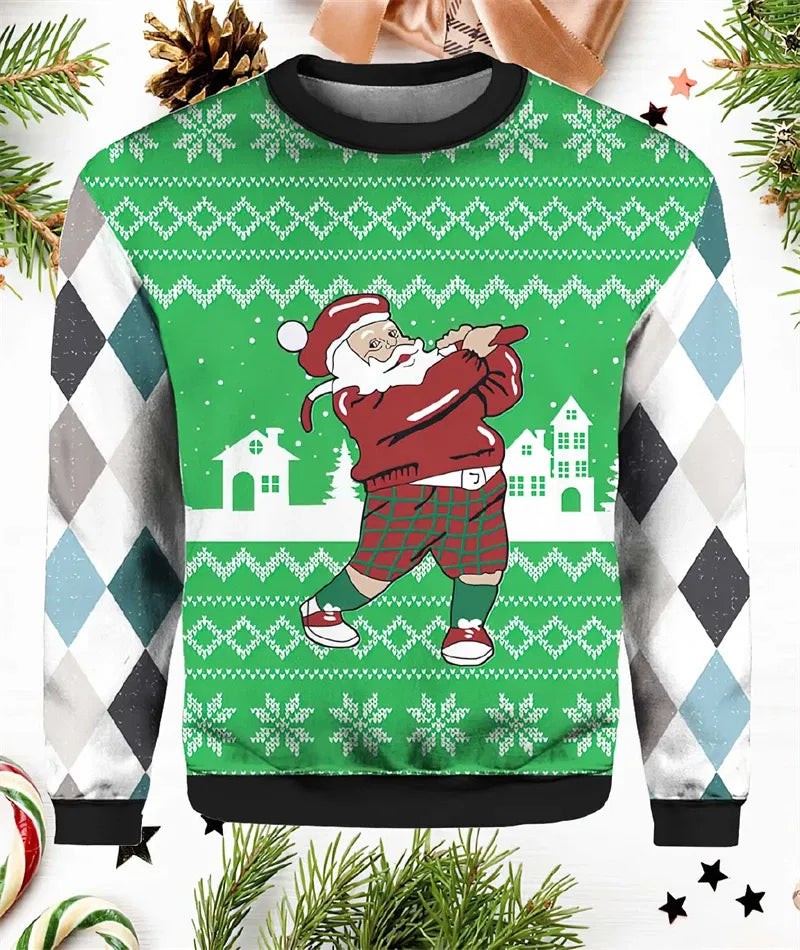 Funny Santa Claus Graphic Ugly Christmas Sweater 2026 Men Fashion Autumn Winter 3D Printed Sweatshirt Casual Oversized Pullovers