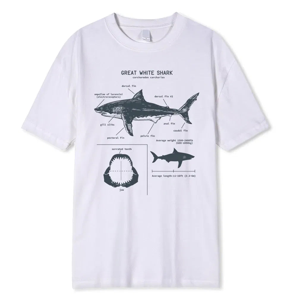 Color: black, Size: L - Great White Shark Anatomy T-Shirt New Summer Men Street Short Sleeve Hip Hop Punk Style Boy Casual Tops Fashion White Tees