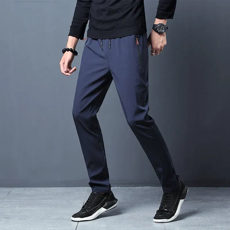 Color: green, Size: XL - Summer men's ice silk quick drying casual pants slim fit Korean version ice silk pants sports pants straight tube quick drying p