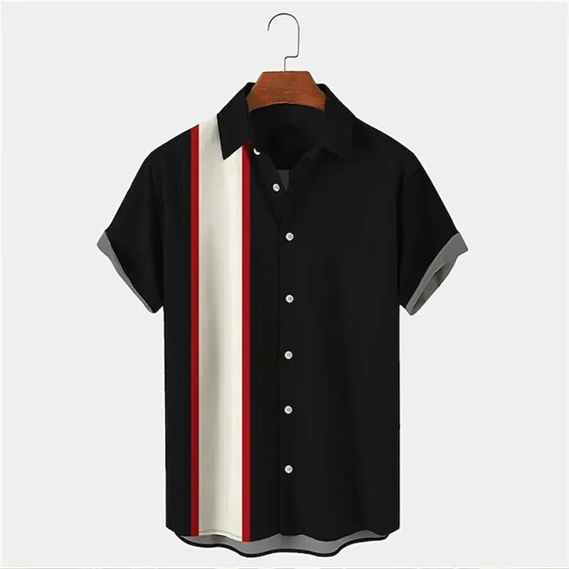 Color: Ivory, Size: XXL - Men's Casual Striped Shirts Summer Hawaii Beach Shirts Fashion Minimalist Pattern Button Shirt Men's Cartoon Printed Shirts