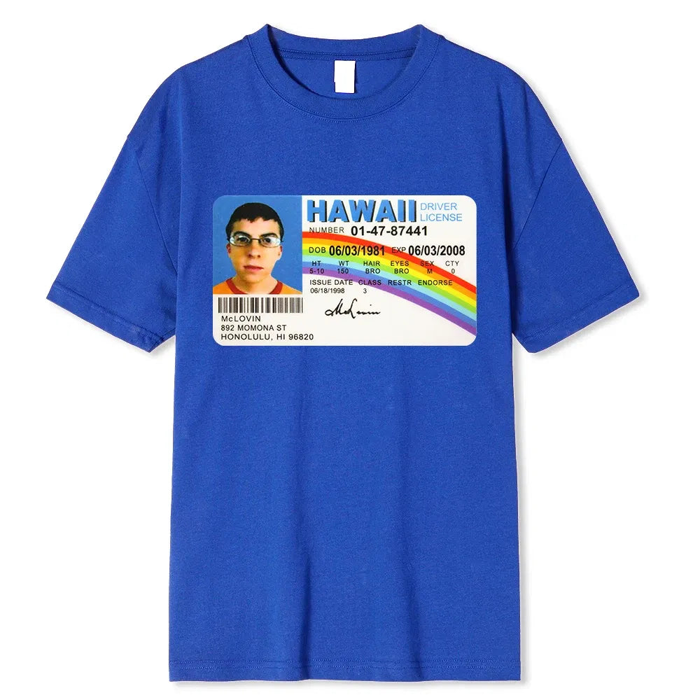 Color: Blue, Size: XXL - Homme t Shirt Summer Men t-Shirt Mclovin Id Card Superbad Geek Mens Cotton t-Shirt Unisex t-Shirt Teenagers Cool Soft Clothing