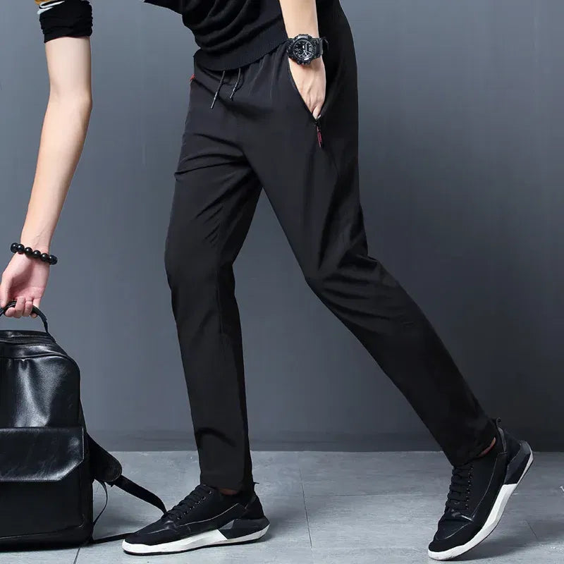 Color: green, Size: XL - Summer men's ice silk quick drying casual pants slim fit Korean version ice silk pants sports pants straight tube quick drying p