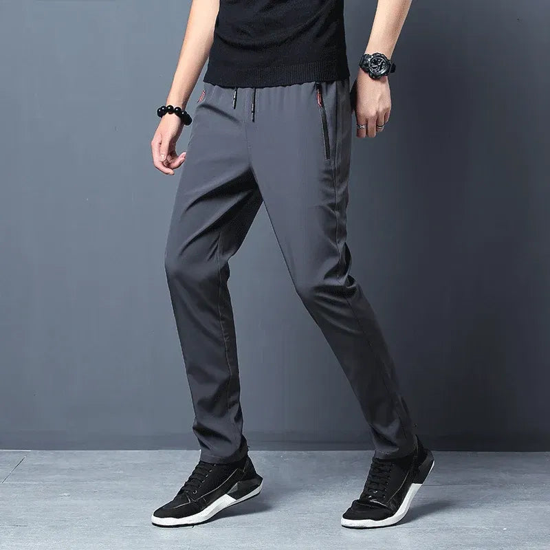 Color: green, Size: XL - Summer men's ice silk quick drying casual pants slim fit Korean version ice silk pants sports pants straight tube quick drying p