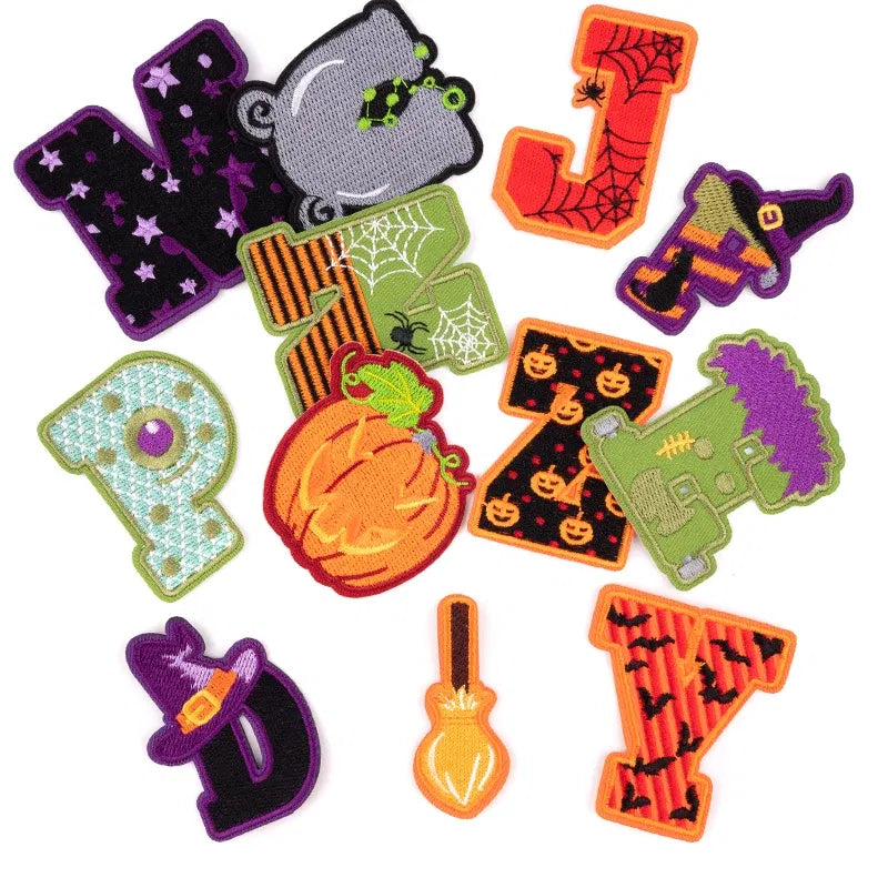 Color: Pink - A-Z Letters Patches Halloween English Alphabet Iron On Patch For Clothing DIY Embroidery Crafts Jackets Badge Decor Accessories