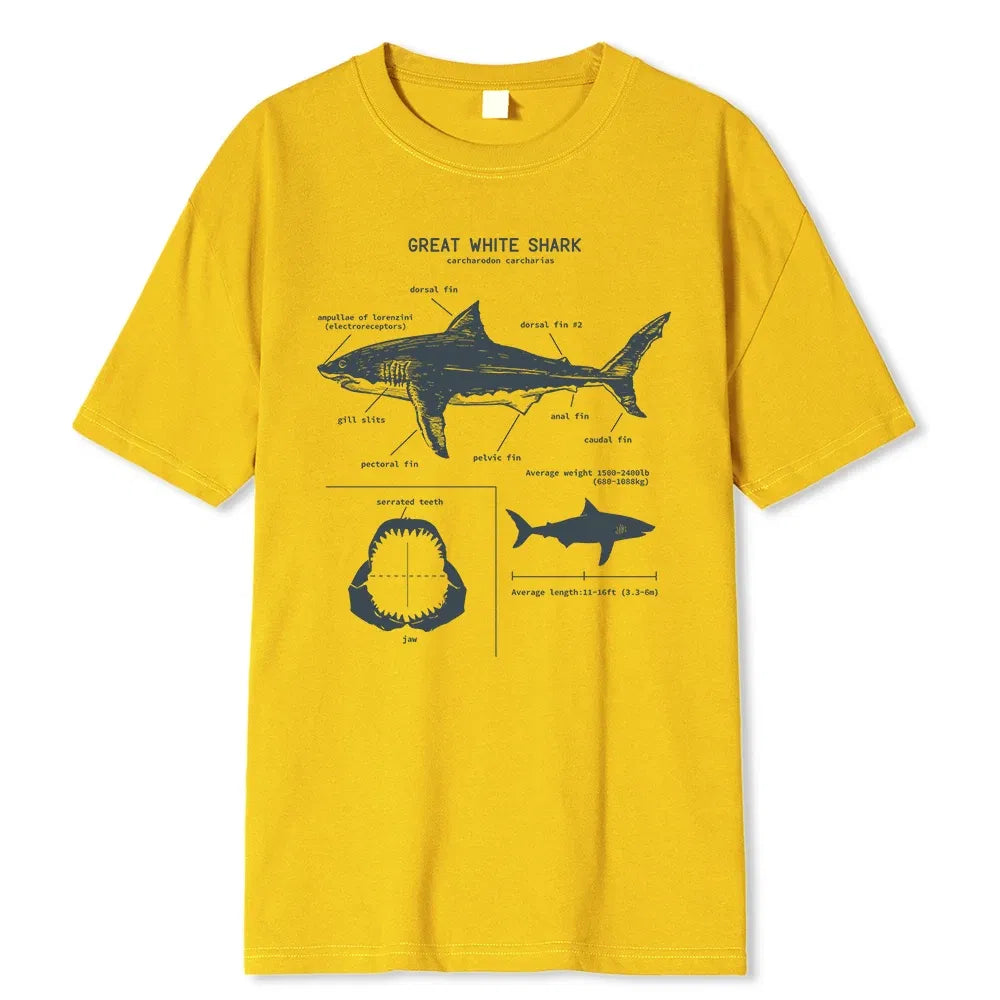 Color: black, Size: L - Great White Shark Anatomy T-Shirt New Summer Men Street Short Sleeve Hip Hop Punk Style Boy Casual Tops Fashion White Tees