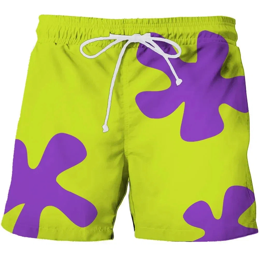 Color: Beige, Kid Size: 14 - Summer 3D Anime Patrick Star Board Shorts TrunksSummer Quick Dry Beach Swiming Shorts Women Men Loose Casual Short Beach clothes