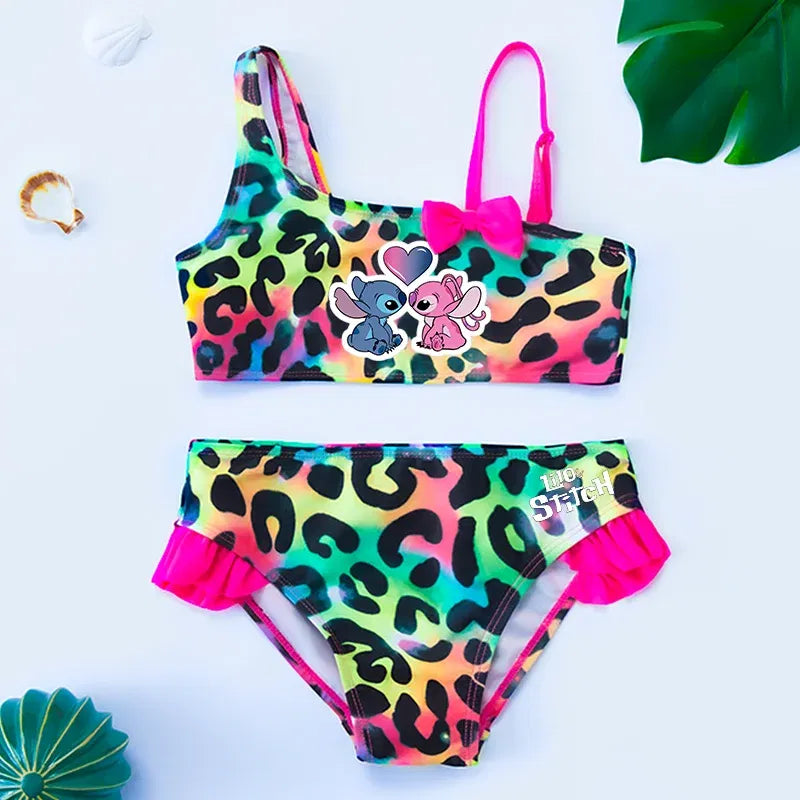Color: Silver, Size: XXS - Lilo Stitch Gilrs Bow Bikini Set Trendy Two-Piece Swimsuits for Summer Stylish Beachwear Pool Fashion Bathing Suits 3-12Y