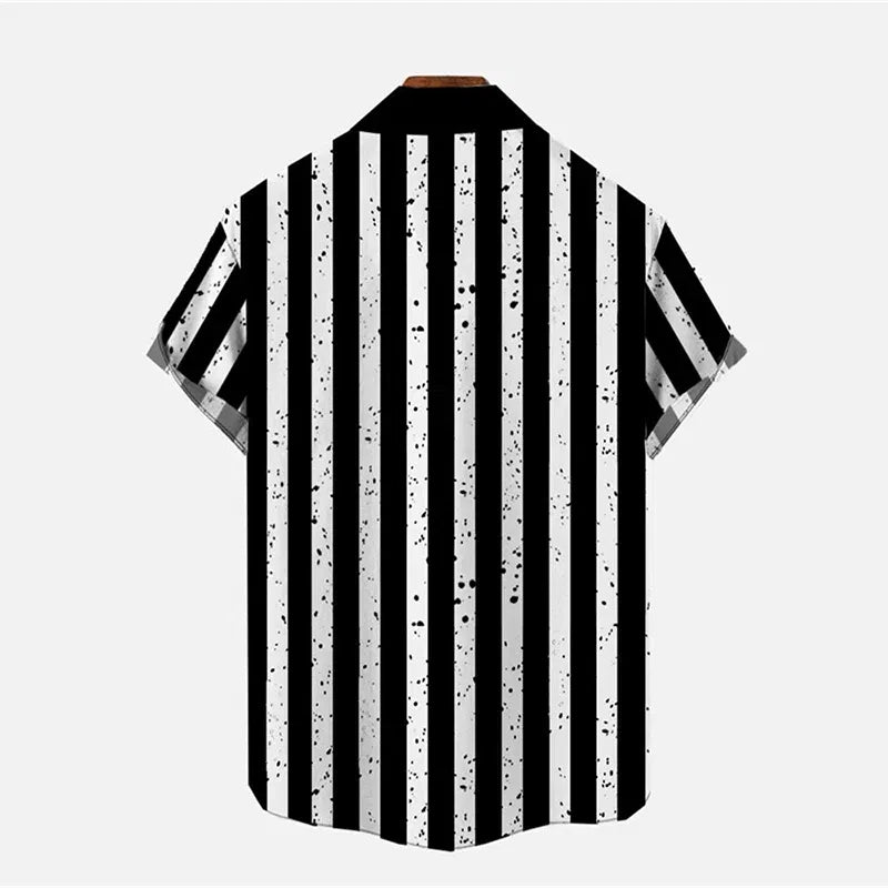 Color: Ivory, Size: XXL - Men's Casual Striped Shirts Summer Hawaii Beach Shirts Fashion Minimalist Pattern Button Shirt Men's Cartoon Printed Shirts