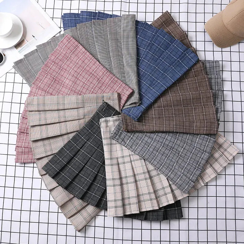 Color: Dark Grey, Size: M - Summer Skirt For Women 2023 Korean Style Clothes Preppy Girls Chic And Elegant  Aesthetic Female A Line Mini Plaid Pleated Skirt