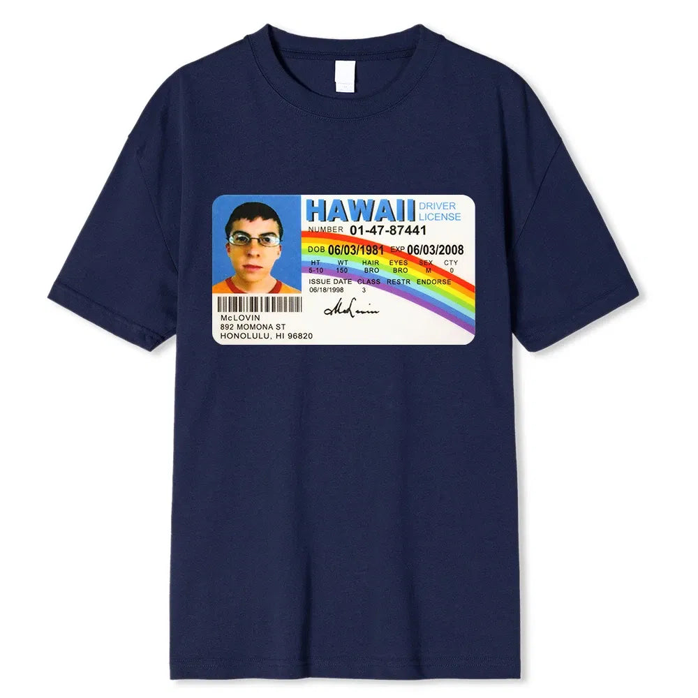 Color: Blue, Size: XXL - Homme t Shirt Summer Men t-Shirt Mclovin Id Card Superbad Geek Mens Cotton t-Shirt Unisex t-Shirt Teenagers Cool Soft Clothing