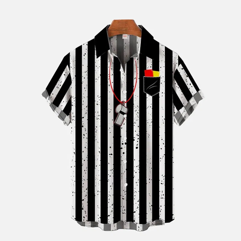 Color: Ivory, Size: XXL - Men's Casual Striped Shirts Summer Hawaii Beach Shirts Fashion Minimalist Pattern Button Shirt Men's Cartoon Printed Shirts