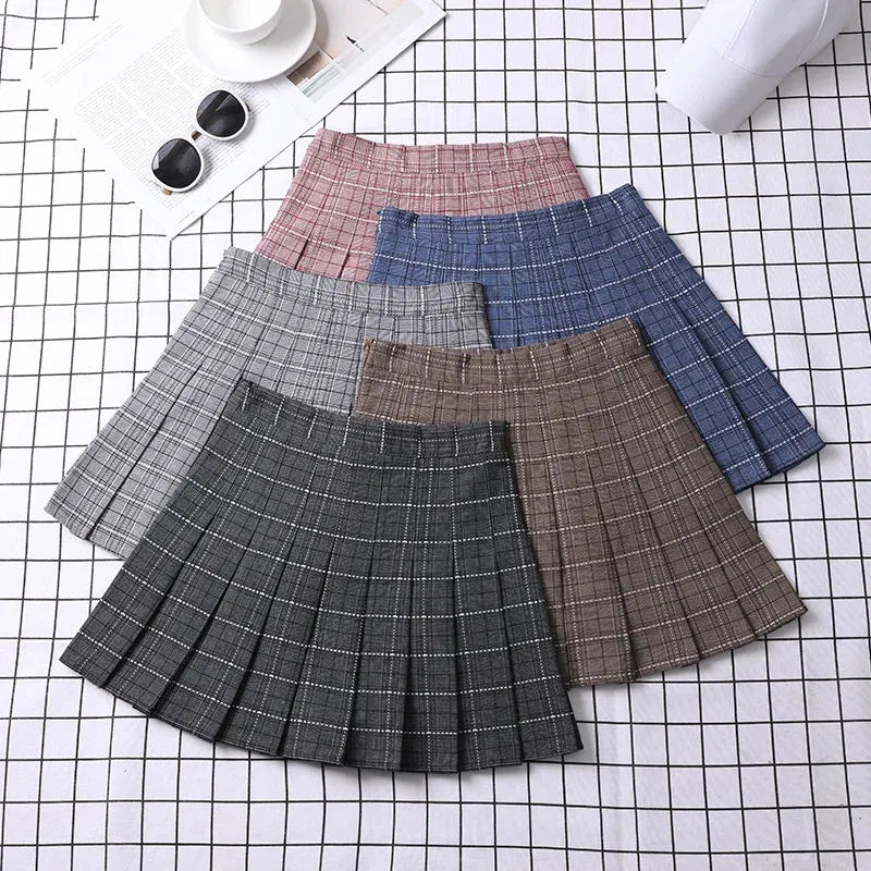 Color: Dark Grey, Size: M - Summer Skirt For Women 2023 Korean Style Clothes Preppy Girls Chic And Elegant  Aesthetic Female A Line Mini Plaid Pleated Skirt