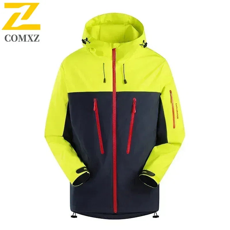 Color: Yellow, Size: XL - Spring Autumn Men's Windbreaker Fashion Outdoor Mountaineering Travel Windproof Waterproof Hooded Jacket Slim Fit Versatile Coat