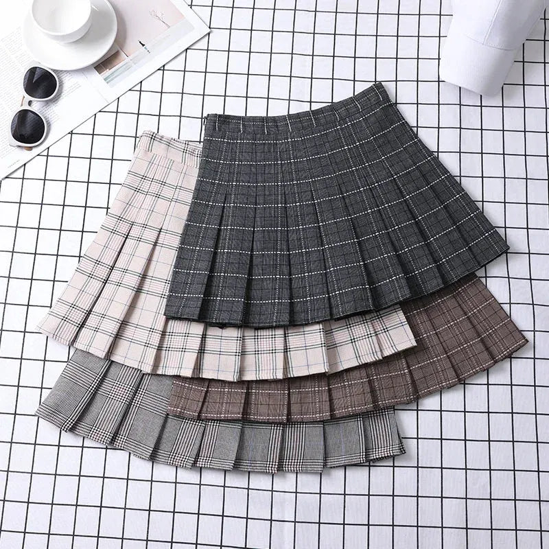 Color: Dark Grey, Size: M - Summer Skirt For Women 2023 Korean Style Clothes Preppy Girls Chic And Elegant  Aesthetic Female A Line Mini Plaid Pleated Skirt