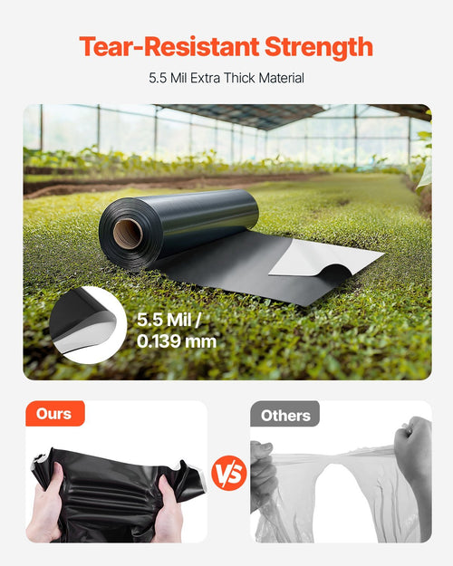 10' x 100' Plastic Sheeting Heavy Duty, 6 Mil Thick Plastic Sheeting Roll, Plastic Drop Cloth Painters Tarp Covering for Crawl Space Vapor Barrier, Black and White Double-Sided, Multi-Purpose