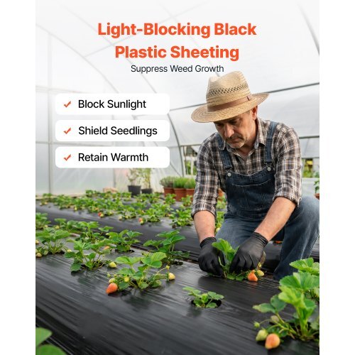 6 Mil Plastic Sheeting 20' x 100' Black Heavy Duty Polyethylene Roll, Thick Plastic Roll for Garden, Drop Cloth Painters Tarp, Polyethylene Covering for Crawl Space Vapor Barrier, Weed Control