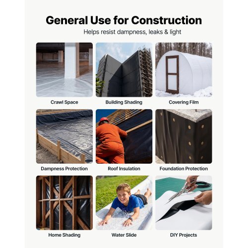 10 Mil Plastic Sheeting 6' x 50' Heavy Duty Thick Polyethylene Roll, Plastic Drop Cloth Painters Tarp, Polyethylene Covering for Crawl Space Vapor Barrier, Weed Control, Garden, Black & White