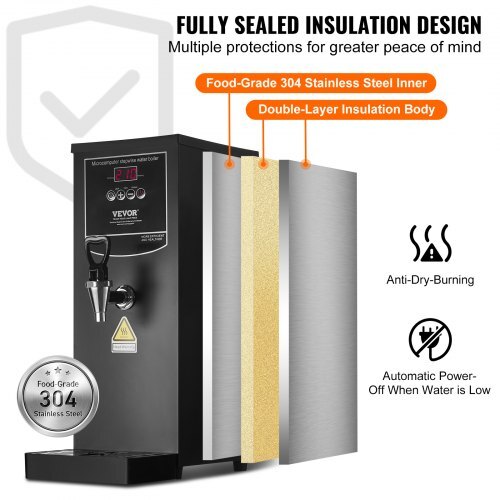 Commercial Water Boiler, Electric Hot Water Dispenser with 316 Stainless Steel Heating Tube, 1500W Step-by-step Fast Heating 50L per Hour Hot Water Boiler, for Coffee Tea Restaurant Office