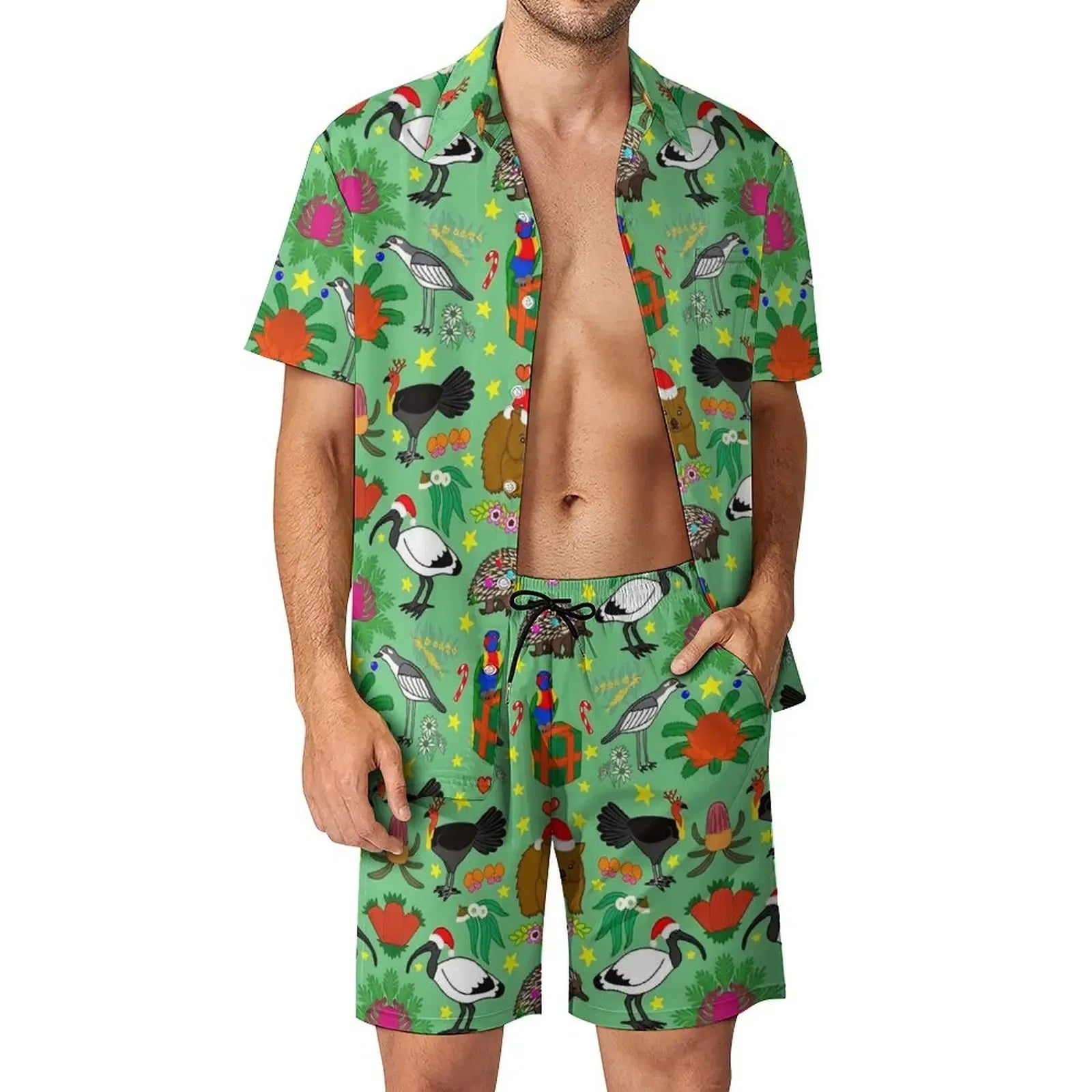 Color: Navy Blue? AE existing skus?, Size: S - 2025 Christmas Men Sets Animal Print Casual Shorts Summer Novelty Beach Shirt Set Short-Sleeved Big Size Suit Christmas Gift