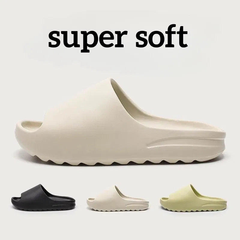Color: Ivory, Shoe Size: 44-45 - Brand High Quality Super Soft EVA Sole Summer Slippers for Men Bathroom Slippers Home Slides Couple Beach Sandals Male Slipper