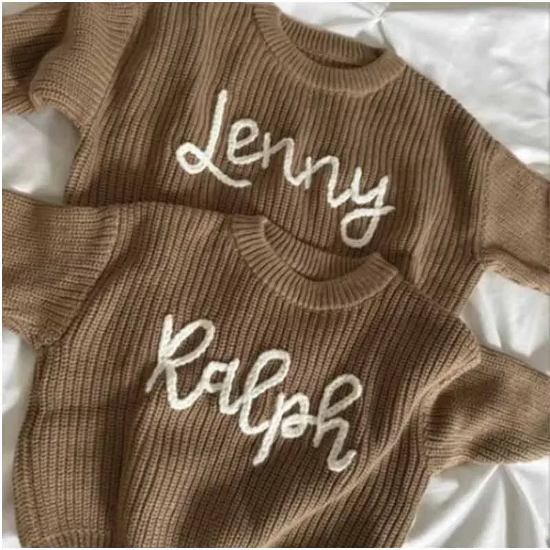 Personalized baby sweater with hand embroidered name and monogram, a precious gift from aunt for a baby girl, Christmas gift for