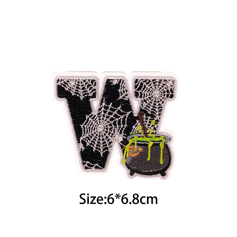 Color: Pink - A-Z Letters Patches Halloween English Alphabet Iron On Patch For Clothing DIY Embroidery Crafts Jackets Badge Decor Accessories