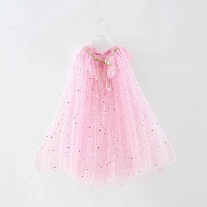 Color: Lavender, Kid Size: 3T - Little Girls Sequins Tulle Cape Children Princess Party Dress Up Cloaks Summer Thin Blue Pink White Halloween Birthday Costumes