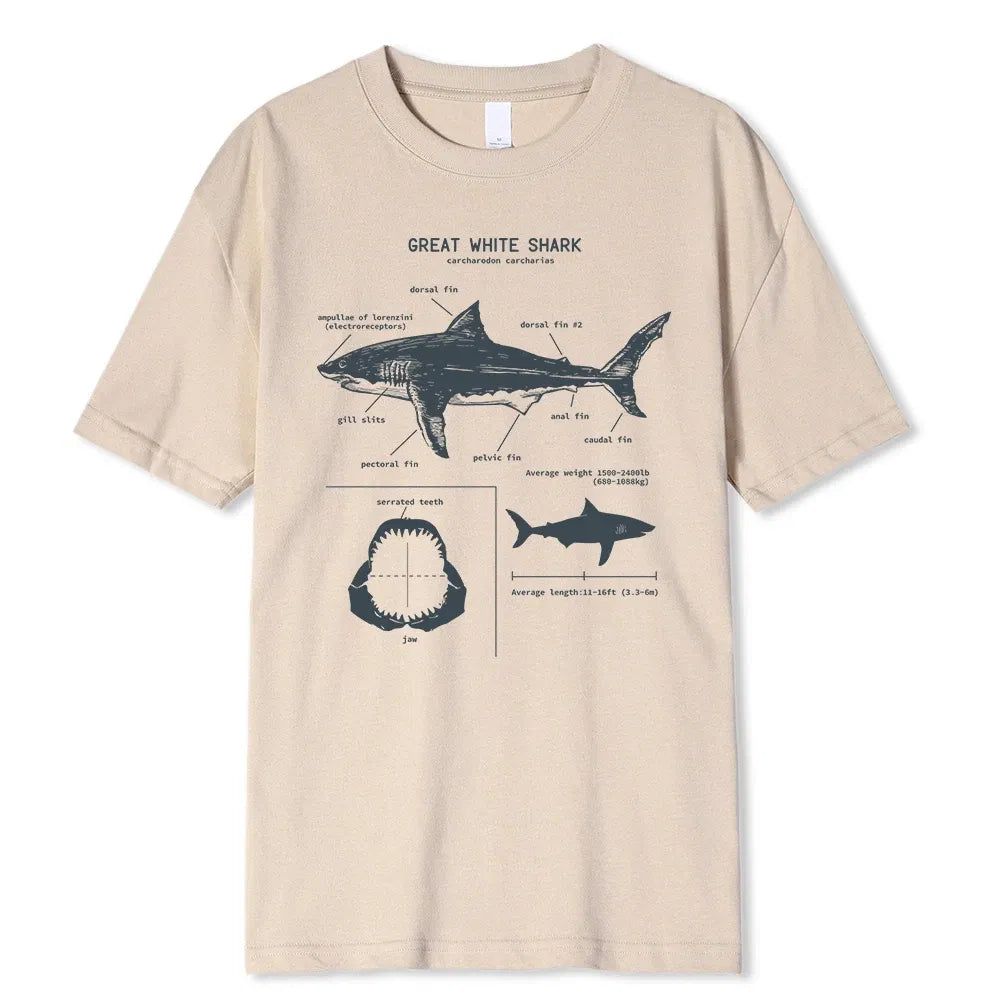 Color: black, Size: L - Great White Shark Anatomy T-Shirt New Summer Men Street Short Sleeve Hip Hop Punk Style Boy Casual Tops Fashion White Tees