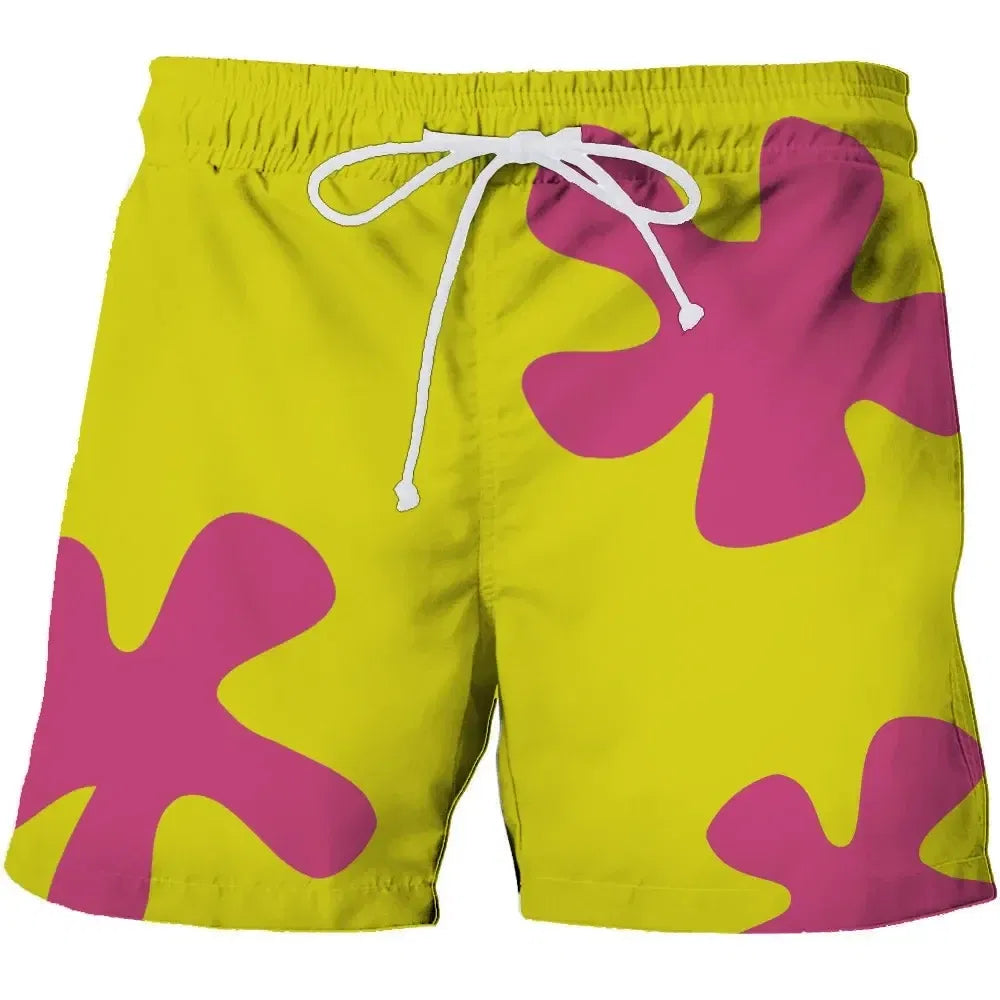 Color: Beige, Kid Size: 14 - Summer 3D Anime Patrick Star Board Shorts TrunksSummer Quick Dry Beach Swiming Shorts Women Men Loose Casual Short Beach clothes