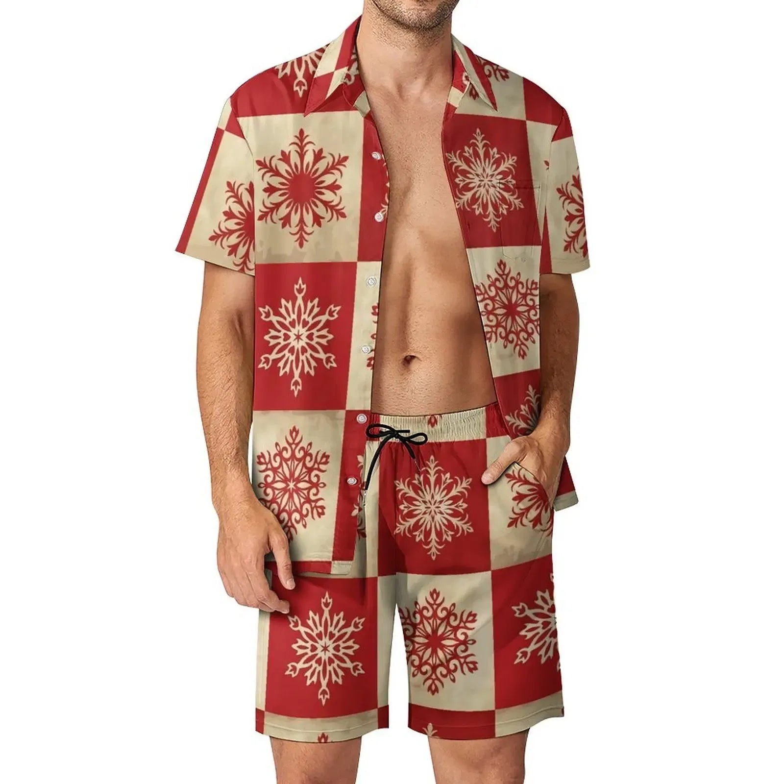 Color: Navy Blue? AE existing skus?, Size: S - 2025 Christmas Men Sets Animal Print Casual Shorts Summer Novelty Beach Shirt Set Short-Sleeved Big Size Suit Christmas Gift