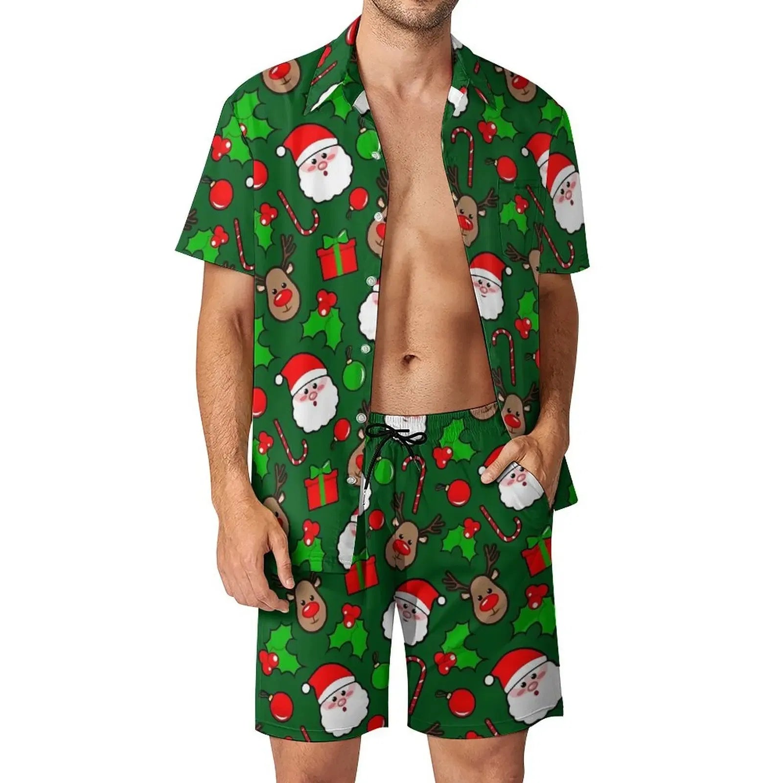 Color: Navy Blue? AE existing skus?, Size: S - 2025 Christmas Men Sets Animal Print Casual Shorts Summer Novelty Beach Shirt Set Short-Sleeved Big Size Suit Christmas Gift