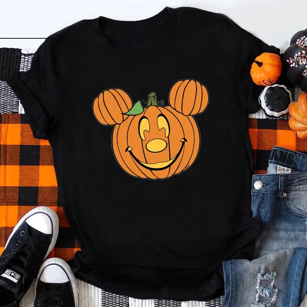 Color: army green, Kid Size: 4T - Funny Mickey Minnie Mummy Print Disney Children Cotton T Shirts Trick Treat Fashion Halloween Cute Kid Clothes Girls Streetwear