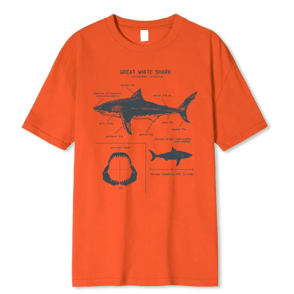 Color: black, Size: L - Great White Shark Anatomy T-Shirt New Summer Men Street Short Sleeve Hip Hop Punk Style Boy Casual Tops Fashion White Tees