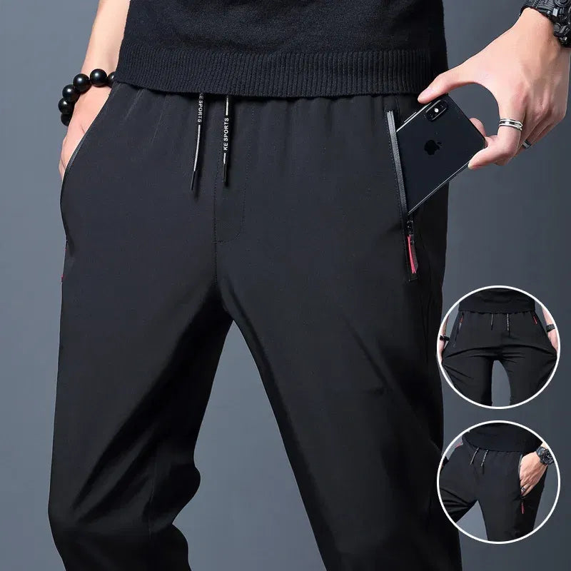 Color: green, Size: XL - Summer men's ice silk quick drying casual pants slim fit Korean version ice silk pants sports pants straight tube quick drying p