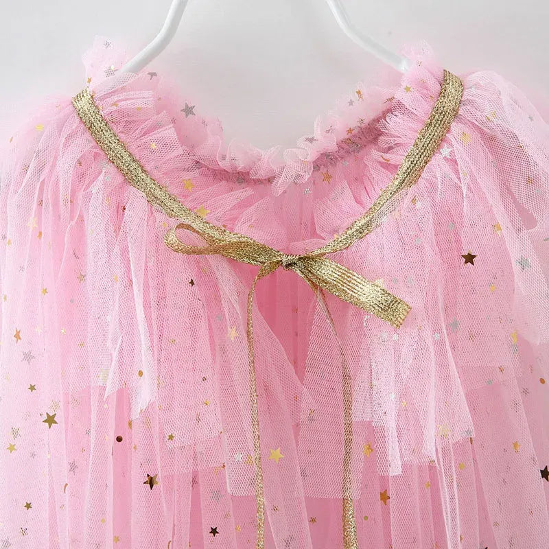 Color: Lavender, Kid Size: 3T - Little Girls Sequins Tulle Cape Children Princess Party Dress Up Cloaks Summer Thin Blue Pink White Halloween Birthday Costumes