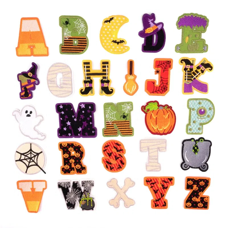 Color: Pink - A-Z Letters Patches Halloween English Alphabet Iron On Patch For Clothing DIY Embroidery Crafts Jackets Badge Decor Accessories