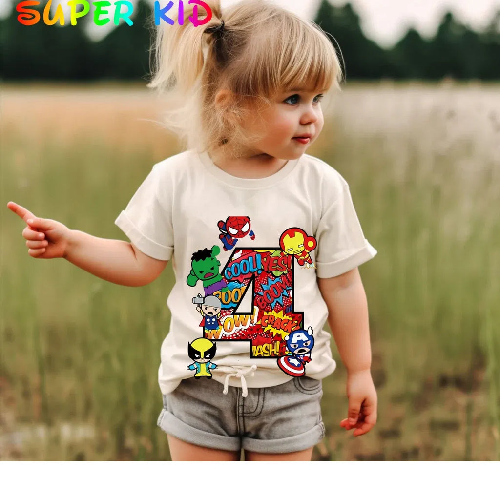 Color: black, Kid Size: 3T???? - Summer 2024 3 4 5 6 7 8 9 Marvel SuperHero Birthday Girl Short Sleeved T-shirt The Avengers Personalize Name Birthday Boy Shirt