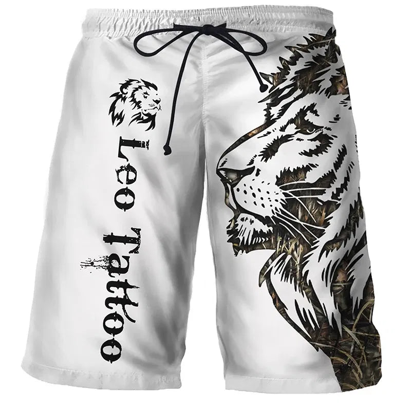 Color: green, Size: M - Cool Tiger Lion Wolf Summer Swimwear Shorts Comfortable Surf Board Shorts Quick Dry Swimsuit Sport Trunks Men's Beach Shorts Boy