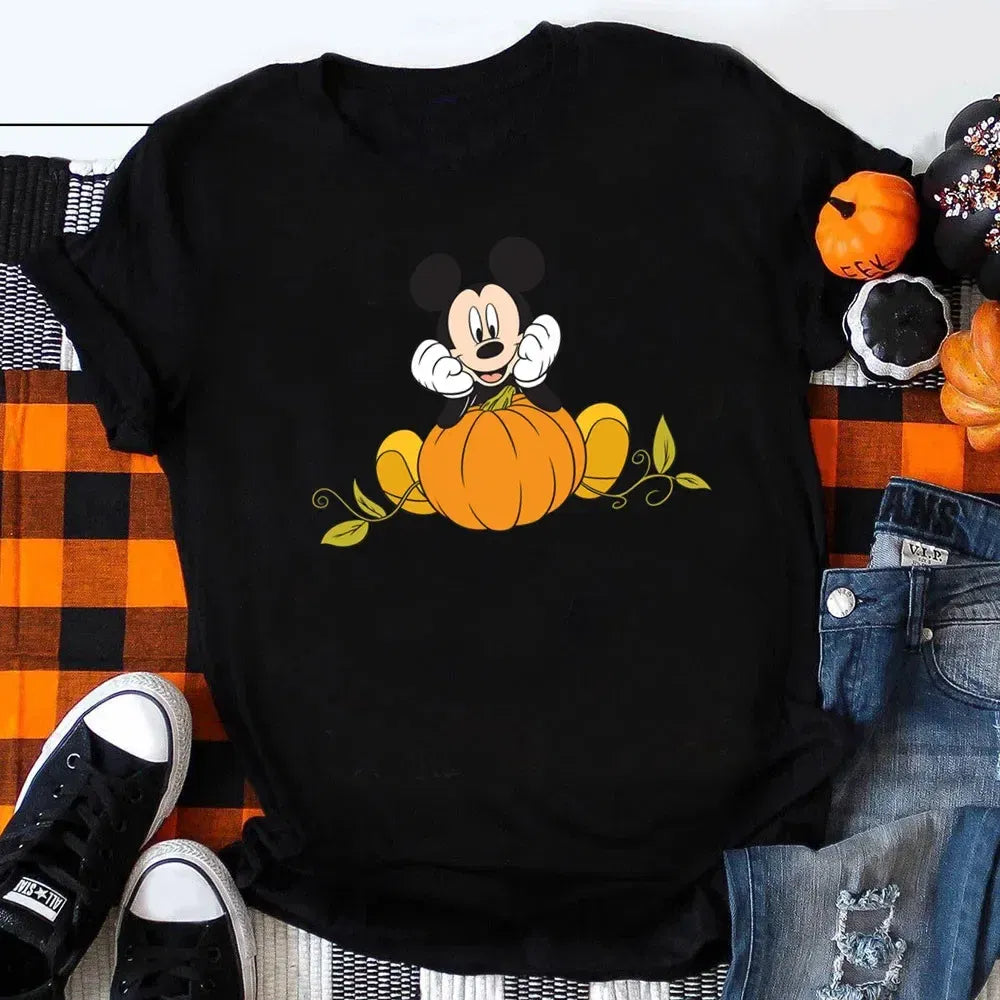Color: Khaki, Kid Size: 3T - Funny Mickey Minnie Mummy Print Disney Children Cotton T Shirts Trick Treat Fashion Halloween Cute Kid Clothes Girls Streetwear