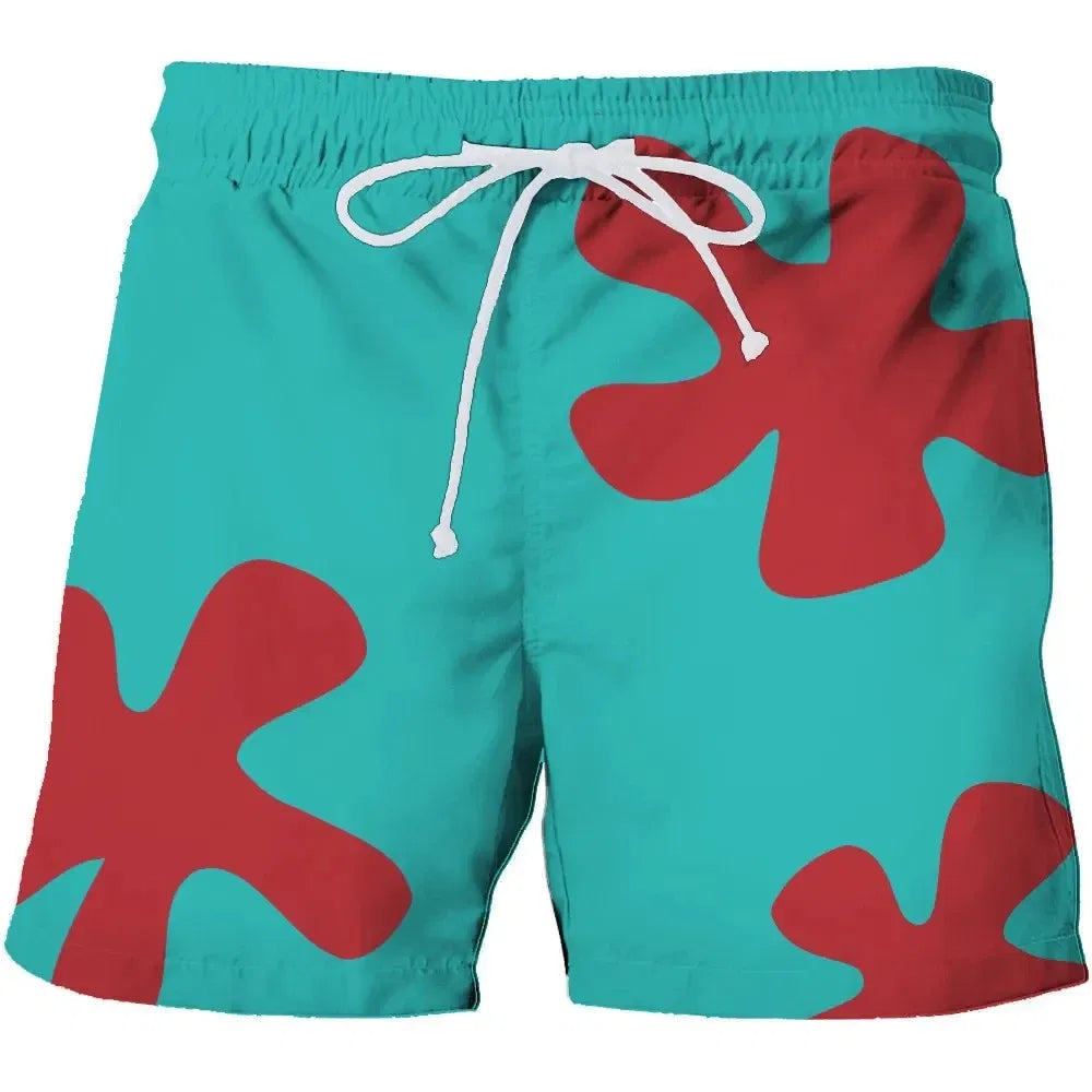 Color: Beige, Kid Size: 14 - Summer 3D Anime Patrick Star Board Shorts TrunksSummer Quick Dry Beach Swiming Shorts Women Men Loose Casual Short Beach clothes