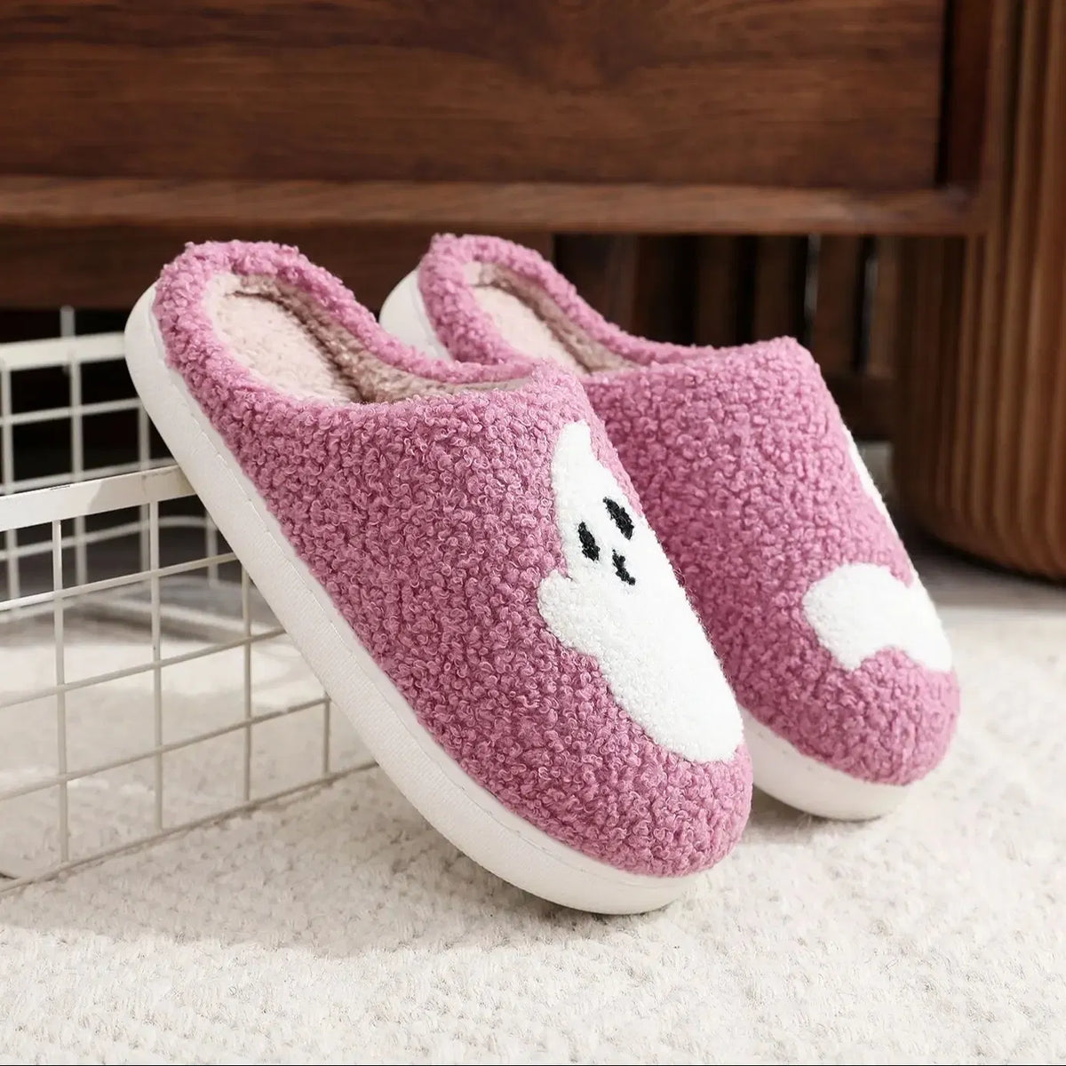 Halloween Ghost Pattern Home plaid stuffed Slippers Winter Warm Shoes Home Cotton Slippers Non-slip Thick Sole Holiday Gift Preferred
