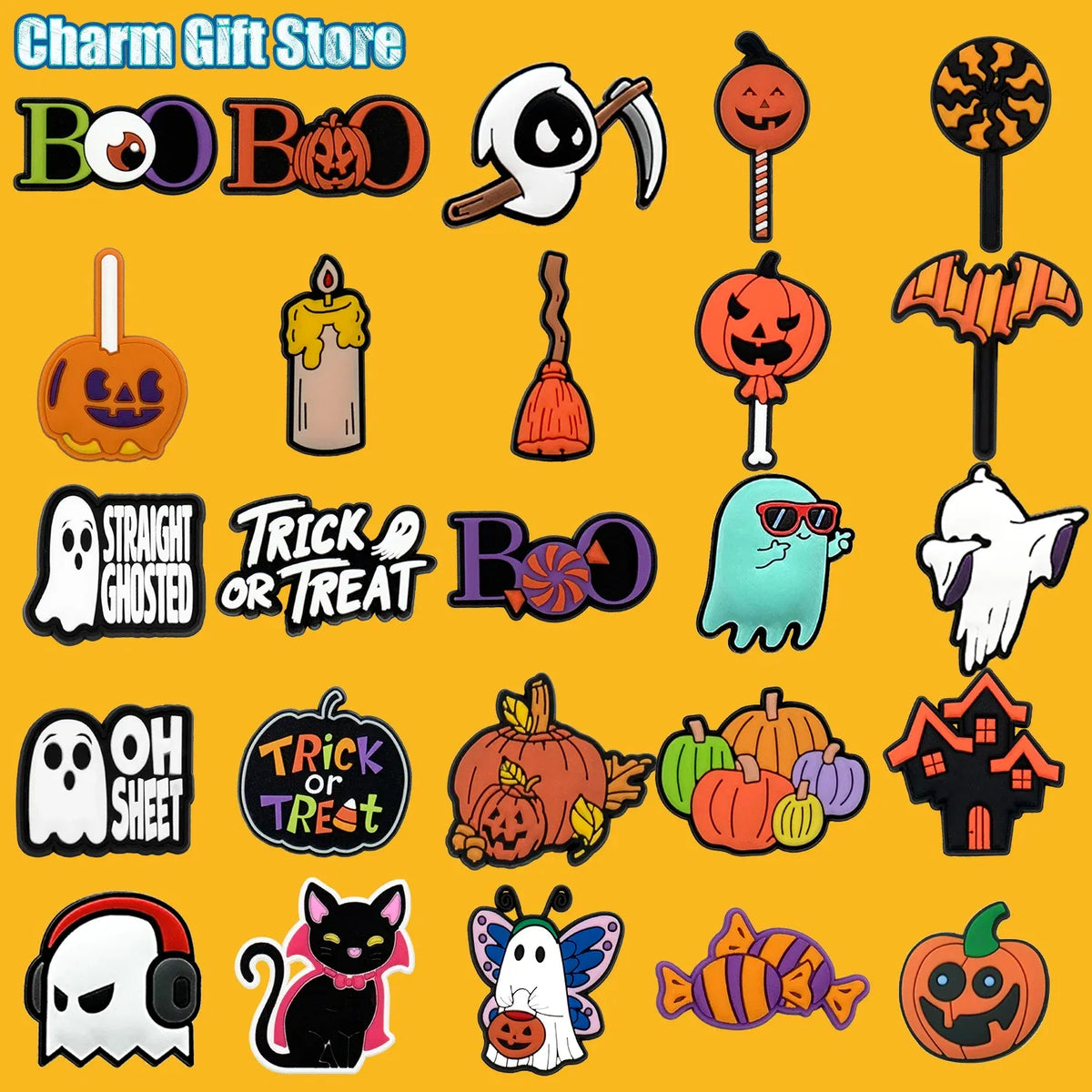 Halloween Shoe Charms Funny Ghosts Pumpkin Clog Charms Sweets Candles Broom Shoe Clips Decorations Chips Cats Bats Clips Jeans
