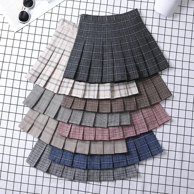 Color: Dark Grey, Size: M - Summer Skirt For Women 2023 Korean Style Clothes Preppy Girls Chic And Elegant  Aesthetic Female A Line Mini Plaid Pleated Skirt