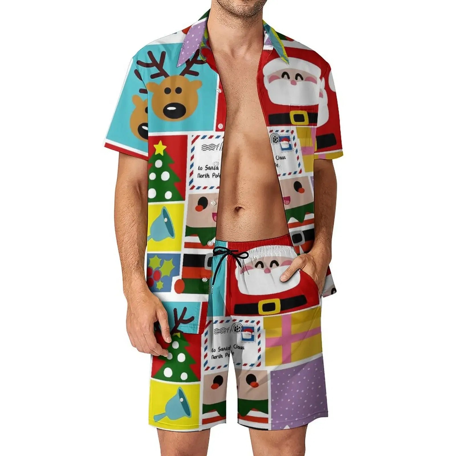 Color: Navy Blue? AE existing skus?, Size: S - 2025 Christmas Men Sets Animal Print Casual Shorts Summer Novelty Beach Shirt Set Short-Sleeved Big Size Suit Christmas Gift